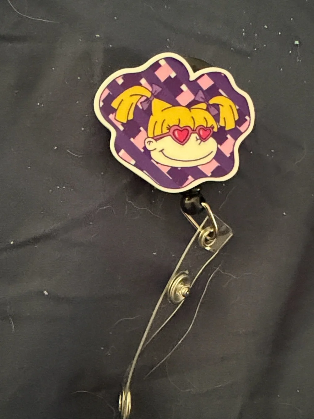 Purple Kids Badge Reel with Smiling Girl Design